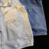 709-MJ18-P65春秋休闲潮流百搭工装机能纯棉牛仔马甲平铺，男装工装外套，星座709