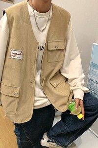 709-MJ19-P65 春秋休闲v领复古潮流灯芯绒开衫马甲大码百搭 单人图片