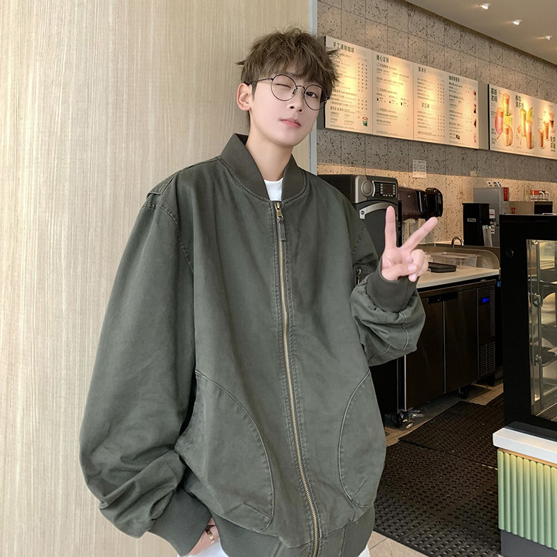 709-JK915-P135春秋情侣棒球领全棉水洗复古工装夹克外套,男装夹克,星座709