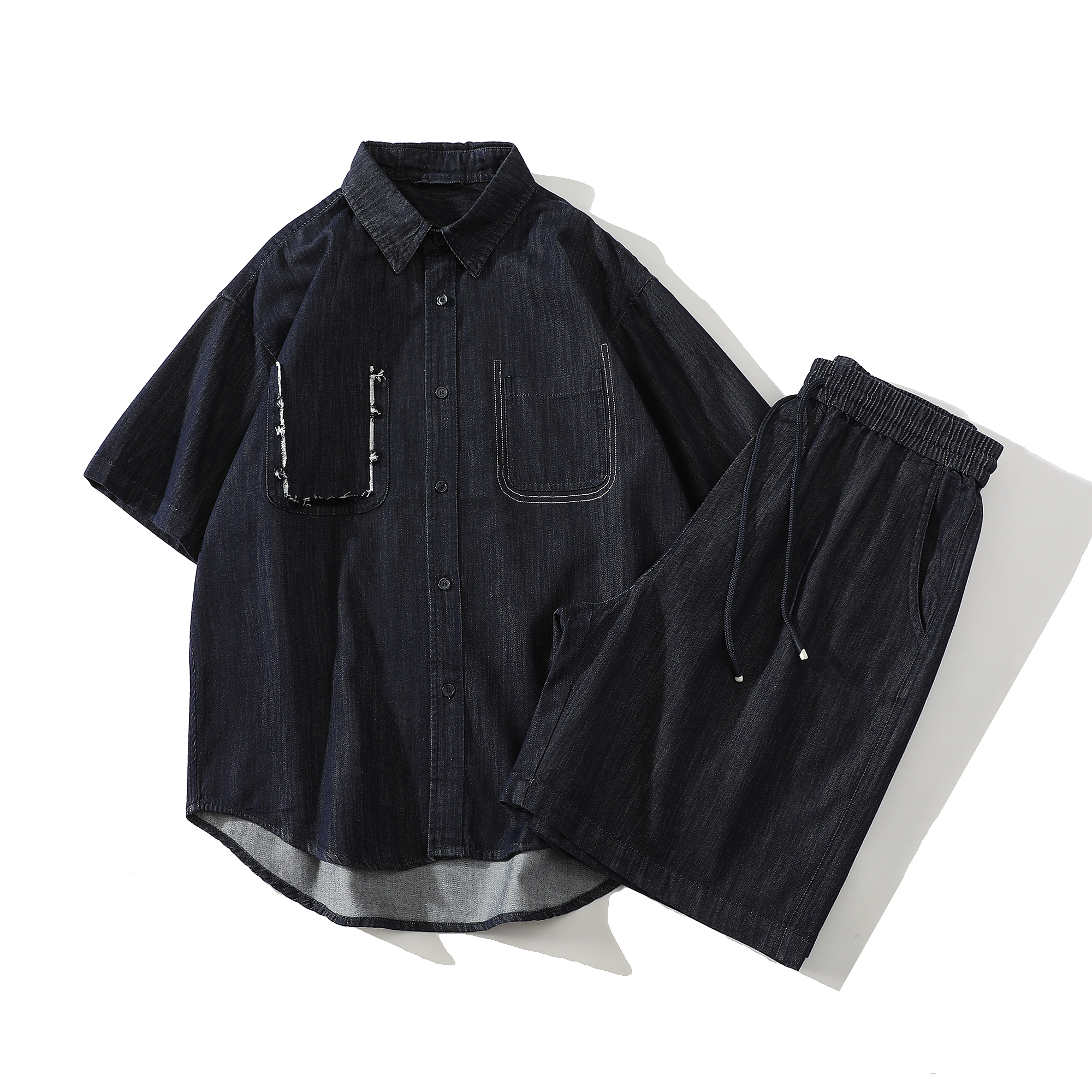 709-TZ23-P130白底夏季新款休闲牛仔衬衣套装，男装衬衫，星座709