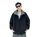 709-JK55-P100春季上新白底简约时尚百搭假两件格子帽夹克，男装夹克，星座709