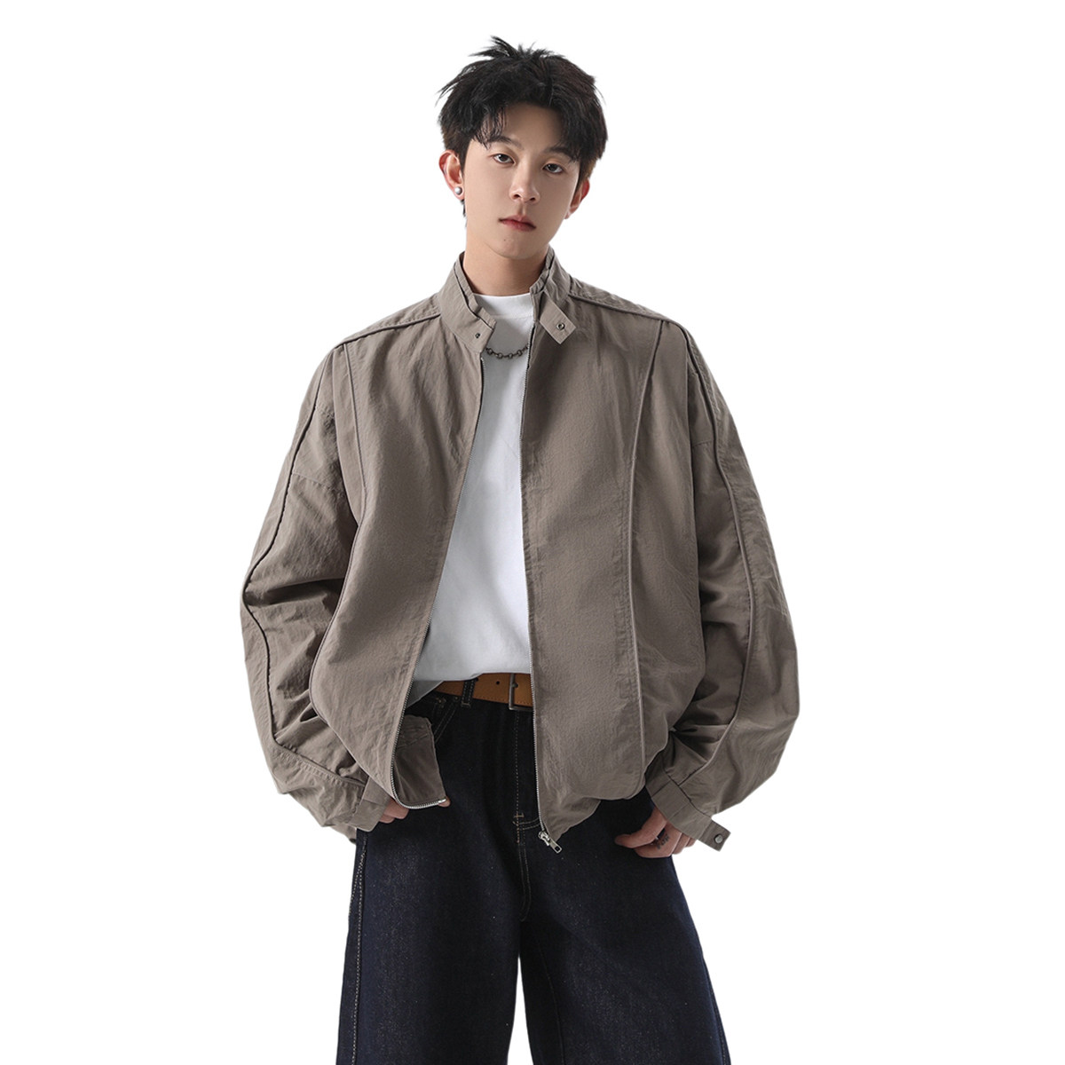 709-JK17-P135春季上新夹克简约潮流痞帅外套咖啡色美式复古男，男装夹克，星座709