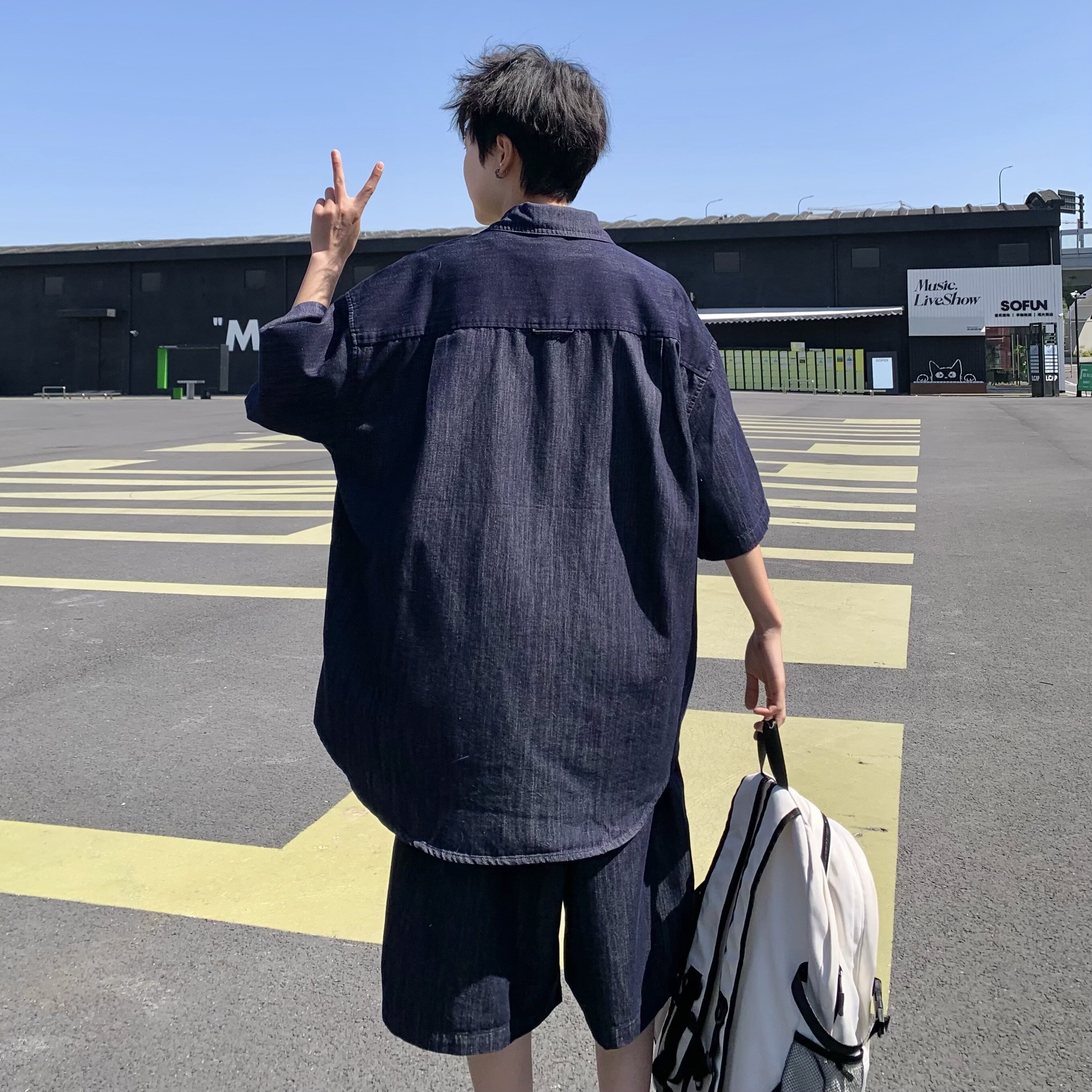 709-TZ23-P130单人夏季新款休闲牛仔衬衣套装,男装衬衫,星座709