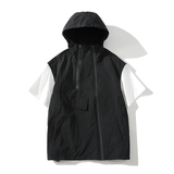 709-MJ93-P70白底新款春季纯色简约连帽无袖防晒马甲，男装防晒衣，星座709