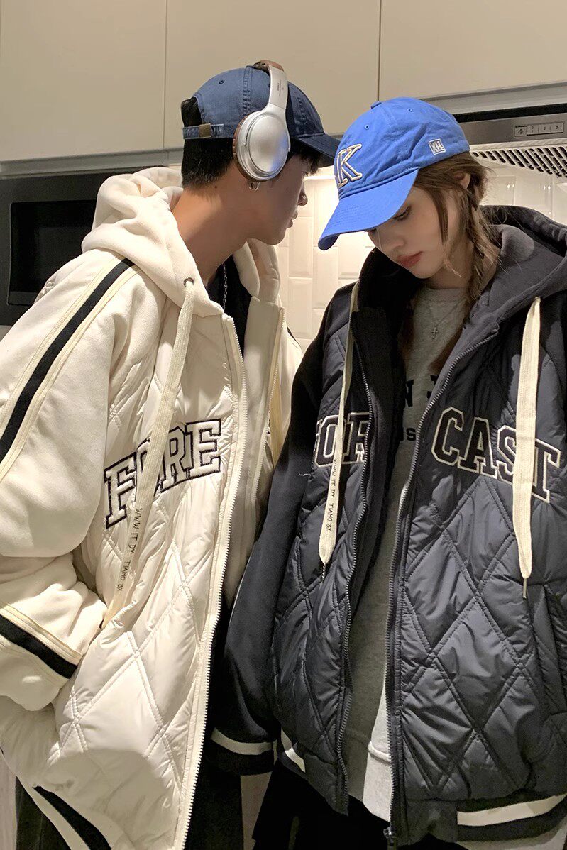 709-MY1011-P100 冬季情侣横棉格连帽开衫棉衣加厚棉衣潮流男图片