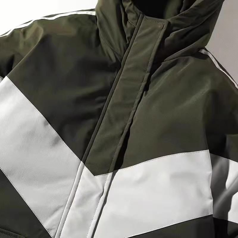 709-MY10-P115冬季白底潮流加厚工装拼色连帽棉服外套男，男装棉衣，星座709