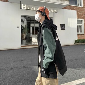 709-MJ30-P50 春秋休闲连帽开衫侧边拉链英文印花百搭马甲 单人图片