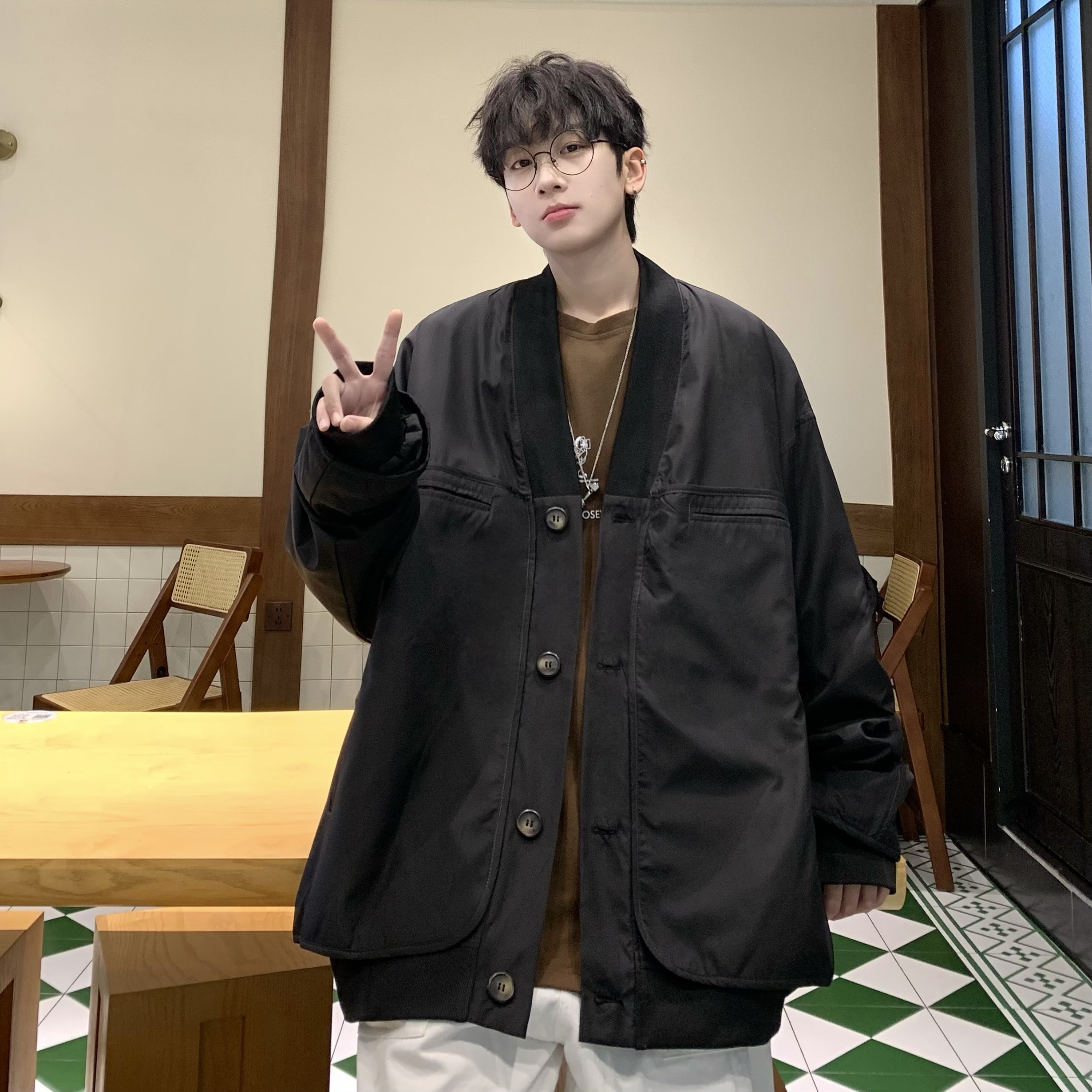 709-JK921-P105美式V领飞行员夹克秋季情侣小众设计感外套男，男装夹克，星座709