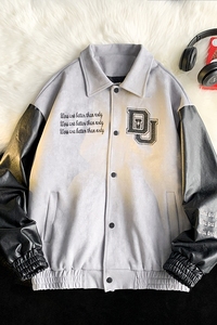 709-JK823-P100 春秋美式休闲麂皮绒五角星绣花夹克外套男 平铺图片