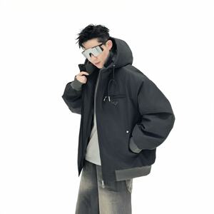709-MY1805-P145 冬季新款 单人潮牌纯色连帽加绒加厚棉衣图片