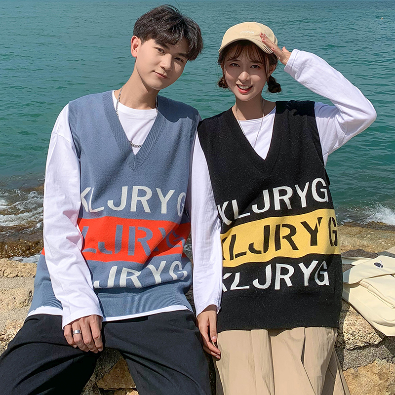 Autumn lovers sleeveless color matching sweater vest Korean students loose vest