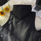 709-MJ60-P65春秋多拉链机能纯色宽松设计感连帽马甲平铺，男装背心/马甲，星座709