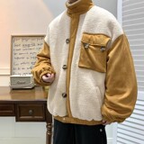 709-MY1001-P115冬季单人立领开衫羊羔毛拼鹿绒皮加厚潮流男，男装卫衣，星座709