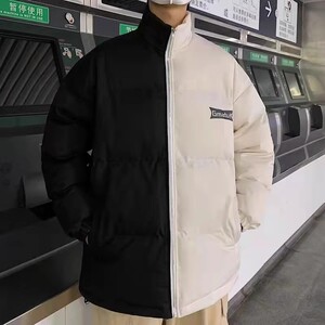 709-MY905-P100冬季港风单人加厚拼色工装棉服潮流百搭外套,男生深蓝色搭配照片图片