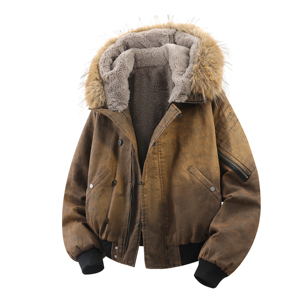 709-MY1830-P195 冬季新款 白底 美式休闲可拆卸毛领连帽棉服图片