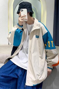 709-JK97-P80 原创港风夹克拼色开衫潮流休闲百搭外套简约单人图片