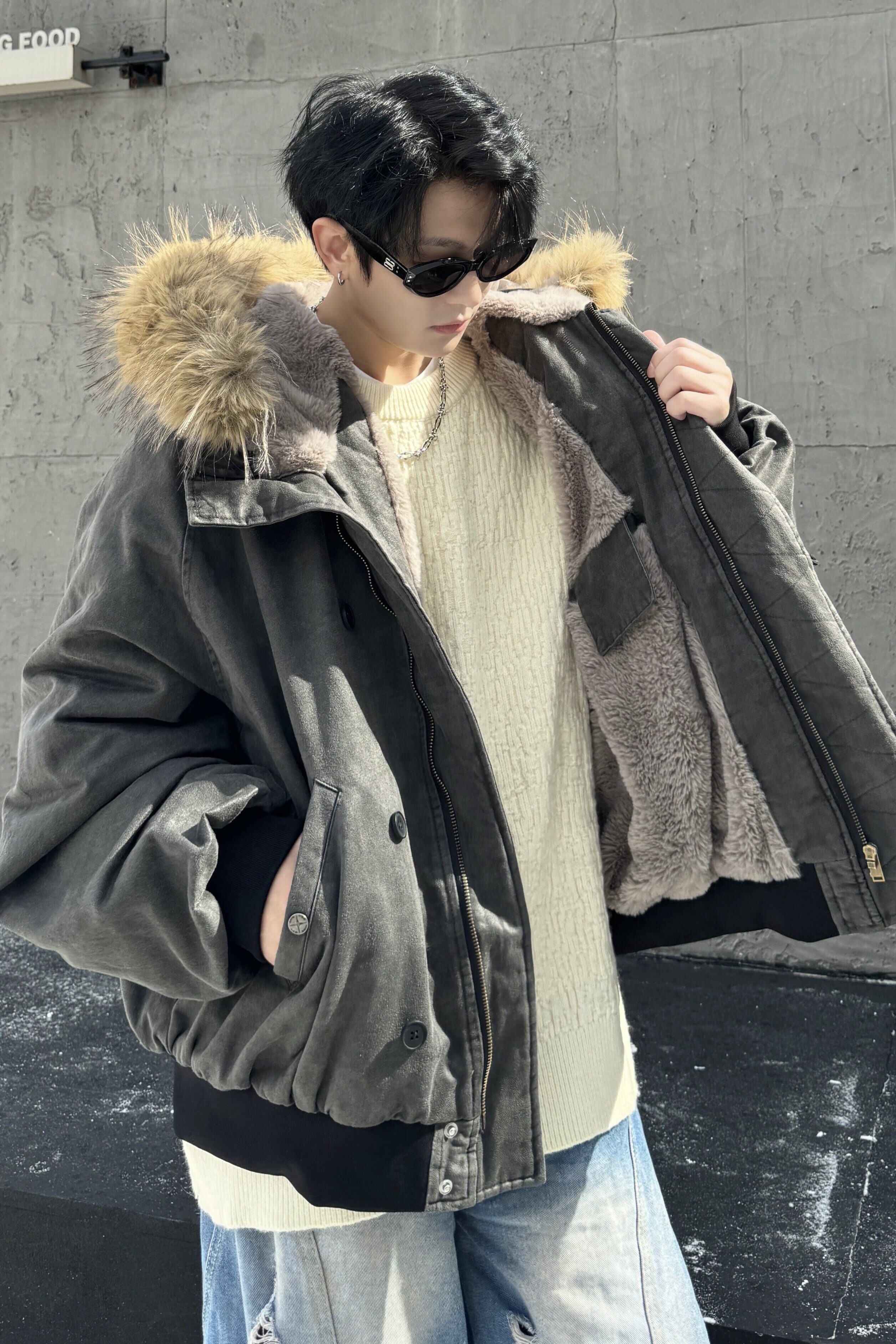 709-MY1830-P195冬季新款单人美式休闲可拆卸毛领连帽棉服,男装棉衣,星座709