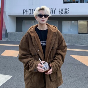709-MY1806-P155冬季新款单人灯芯绒连帽棉衣加厚 潮，男装棉衣，星座709
