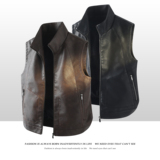 709-MJ201-P100春季上新白底美式复古休闲百搭皮衣马甲，男装皮衣，星座709