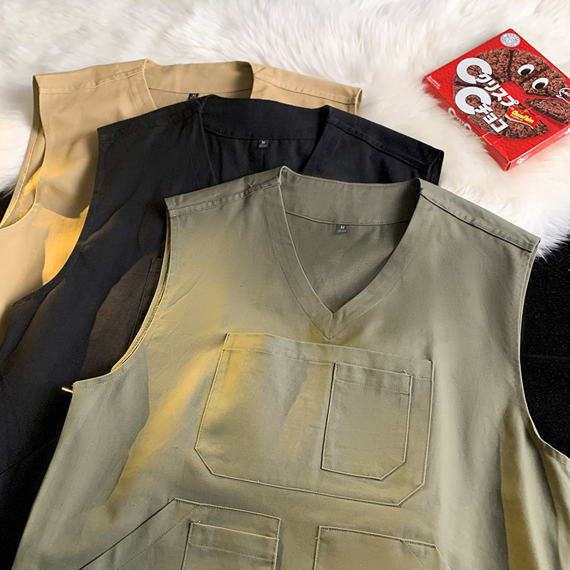 709-MJ20-P60春秋复古简约v领机能潮流工装百搭日系马甲平铺，男装工装外套，星座709