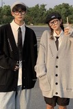 709-MY27-P95情侣港风宽松复古V领开衫坎线百搭休闲毛衣，男装针织衫/毛衣，星座709