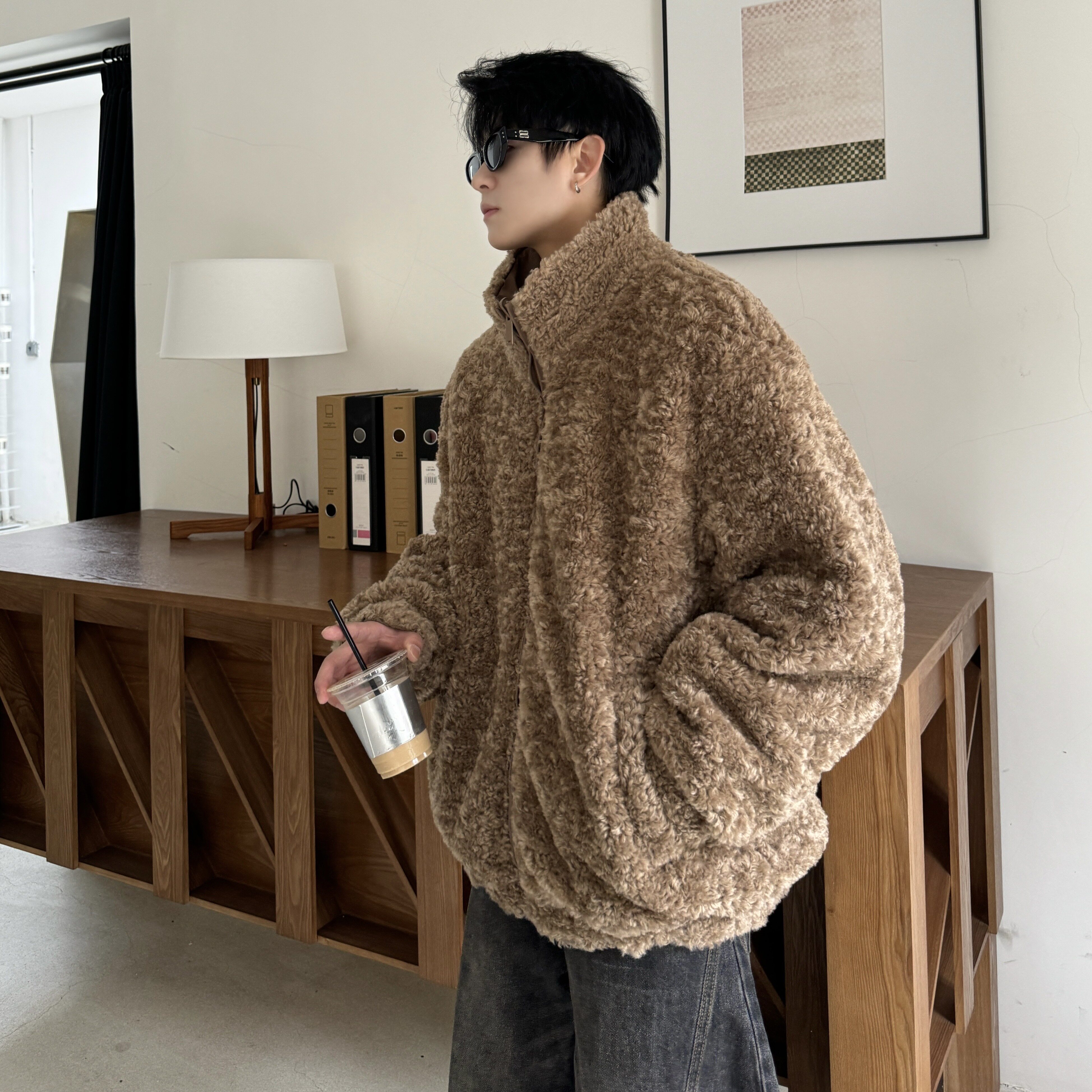 709-MY1828-P165冬季新款单人美式极简风两面穿毛呢保暖外套,男装棉衣,星座709