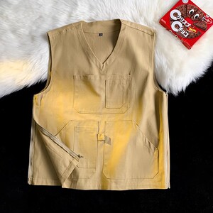 709-MJ20-P60 春秋复古简约v领机能潮流工装百搭日系马甲 平铺图片