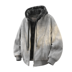 709-MY1821-P155冬季新款白底美式宽松休闲假两件可拆帽棉服
