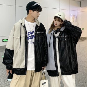 709-JK817-P125 春秋连帽拉链皮衣呢子拼接百搭休闲夹克情侣，男装夹克，星座709