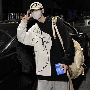 709-W507-P70 港风拼色小熊连帽外套宽松大码百搭卫衣单人图片