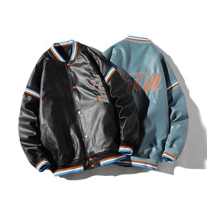 709-MY606-P110 冬季白底港风加厚夹棉棒球服皮衣绣花百搭棉衣，男装皮衣，星座709