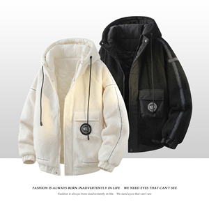 709-MY1833-P145 冬季新款 白底 简约休闲百搭羊羔毛连帽棉服图片