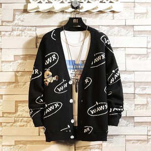 709-MY31-P105 挂拍港风宽松复古开衫绣英文小熊百搭休闲毛衣，男装针织衫/毛衣，星座709