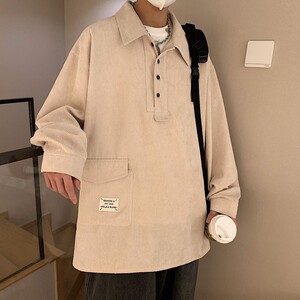 709-C816-P65 春秋单人港风翻领灯芯绒套头休闲百搭衬衣男图片