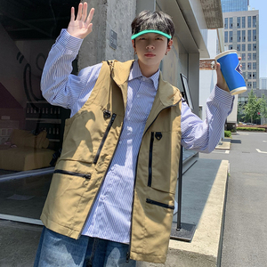 709-MJ60-P65 春秋多拉链机能纯色宽松设计感连帽马甲 单人，男装背心/马甲，星座709