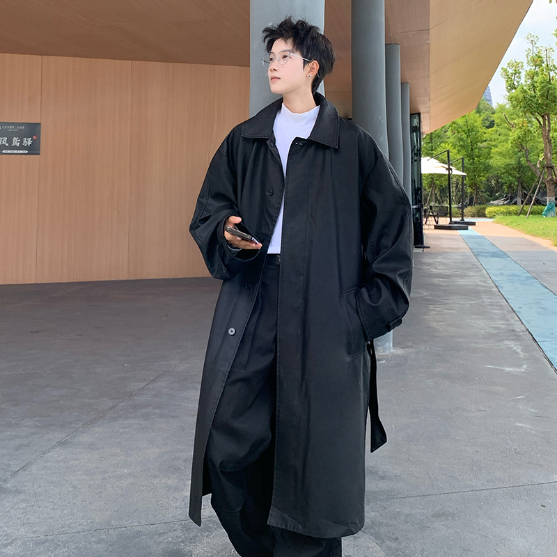 709-FY02-P175pu皮中长款腰带皮衣男韩版宽松翻领休闲风衣外套男，男装风衣，星座709