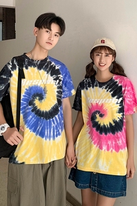 709-T305-P40 情侣 夏季扎染宽松短袖潮学生百搭纯棉T恤五分袖图片
