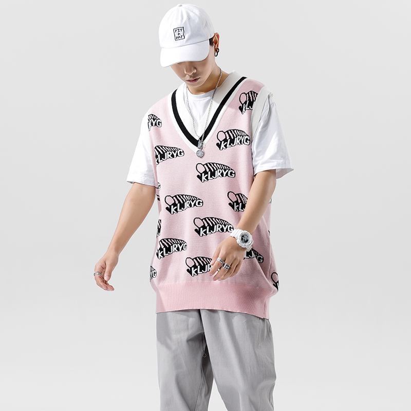 Autumn new style Hong Kong Style sleeveless printing and knitting vest
