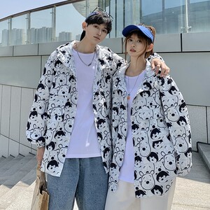 709-F181-P60 23夏 挂拍情侣大码笑脸印花学生防晒衣抽绳日系宽松图片