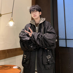 709-JK911-P130 情侣美式棒球服假两件飞行员夹克休闲外套连帽男图片