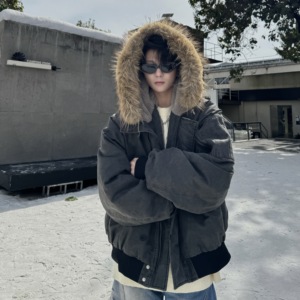 709-MY1830-P195 冬季新款 单人 美式休闲可拆卸毛领连帽棉服图片