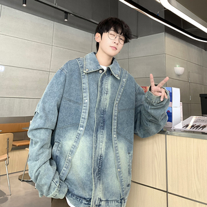 709-JK907-P115 春秋复古水洗做旧牛仔飘带夹克外套男图片