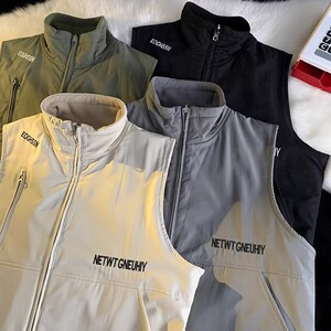 709-MJ21-P70 双面穿针织梳织合拼百搭宽松休闲开衫马甲外套 平铺图片