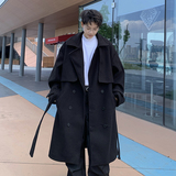 709-FY01-P165双排扣毛呢大衣中长宽松系带风衣设计感外套男，男装风衣，星座709