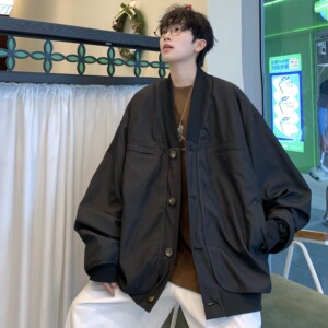 709-JK921-P105 美式V领飞行员夹克秋季情侣小众设计感外套男图片