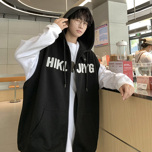 709-MJ82-P65 春秋重磅360克纯棉休闲连帽开衫刺绣马甲坎肩情侣图片