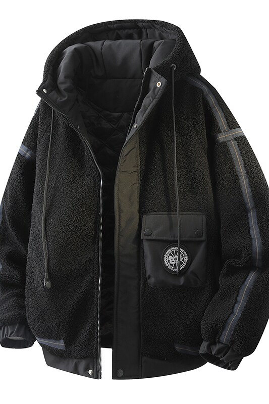 709-MY1833-P145冬季新款白底简约休闲百搭羊羔毛连帽棉服,男装棉衣,星座709