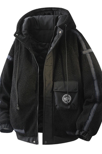 709-MY1833-P145 冬季新款 白底 简约休闲百搭羊羔毛连帽棉服图片