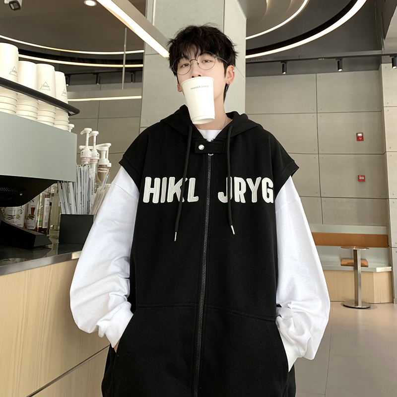 709-MJ82-P65春秋重磅360克纯棉休闲连帽开衫刺绣马甲坎肩情侣，男装背心/马甲，星座709