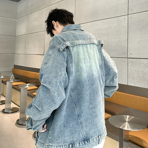 709-JK907-P115 春秋复古水洗做旧牛仔飘带夹克外套男图片